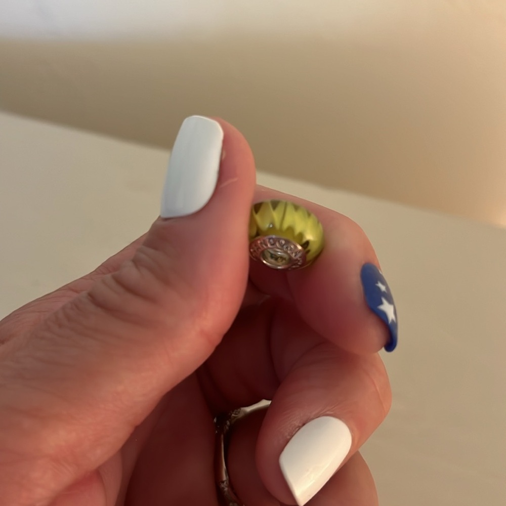 Authentic 🌟 PANDORA yellow Murano glass bead-diamond pattern ALE 925 - Picture 4 of 4